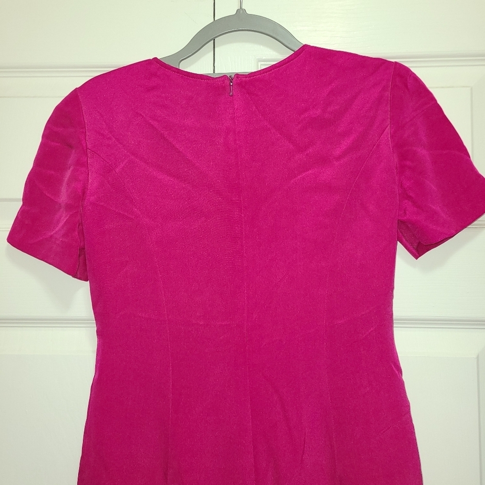 100% SILK SHOMI fuchsia pink mini dress size 2 euc vintage - Picture 10 of 13